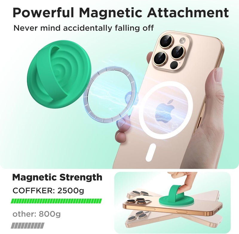 COFFKER Magnetic Phone Grip Ring Holder, Liquid Silicone Magnet Cell Phone Grip Finger Loop, Compatible with Magsafe, Back of Phone for iPhone 17/16/15/14/13/12 Series, Emerald Green - Image 3